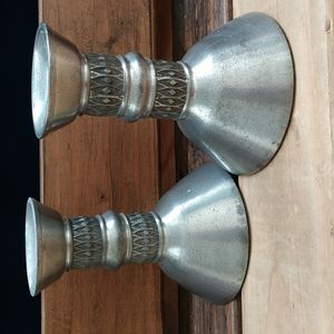Vtg Pewter Norway taper candle holder (set)